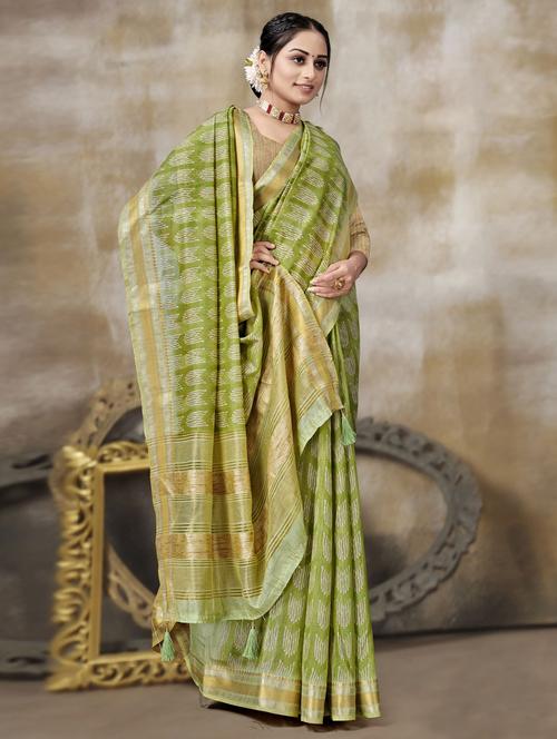 printed woven saree with blouse - 19597768 - Very Small Image - 1