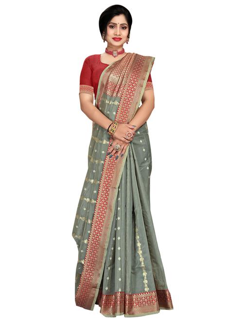 grey self design woven saree with blouse - 19597793 - Very Small Image - 1