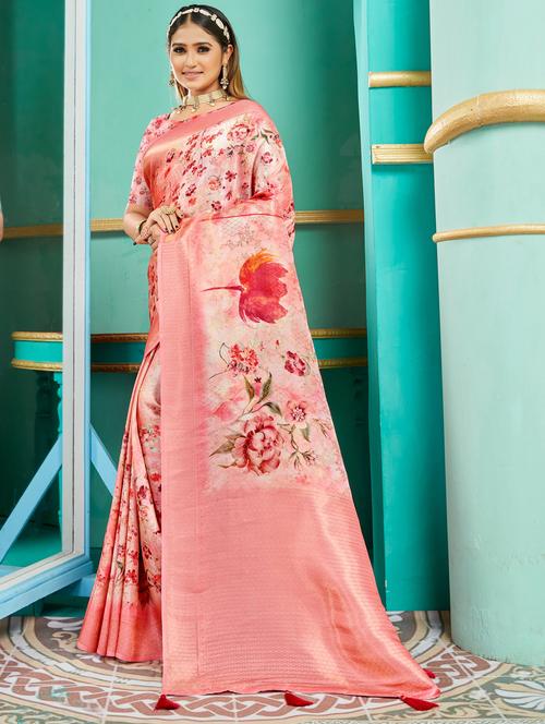 pink color floral printed saree with blouse - 19597812 - Very Small Image - 1