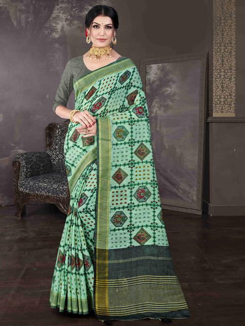 green color abstract woven saree with blouse - 19597824 - Very Small Image - 1