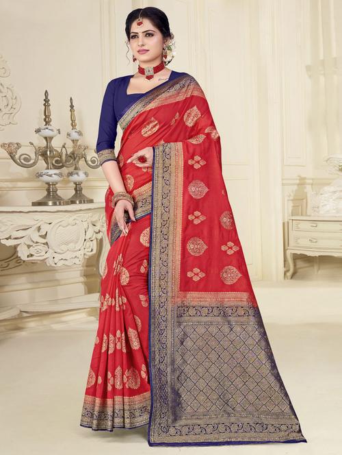 red self design woven saree with blouse - 19597839 - Very Small Image - 1