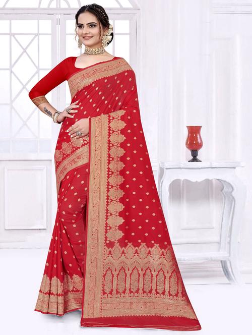 red self design woven saree with blouse - 19597847 - Very Small Image - 1