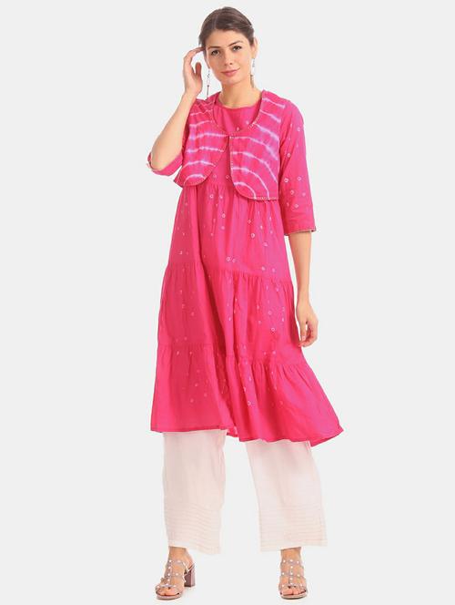 embroidered tie and dye tiered kurta - 19597896 - Very Small Image - 1
