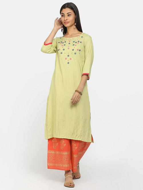 floral embroidery solid straight kurta - 19597935 - Very Small Image - 1