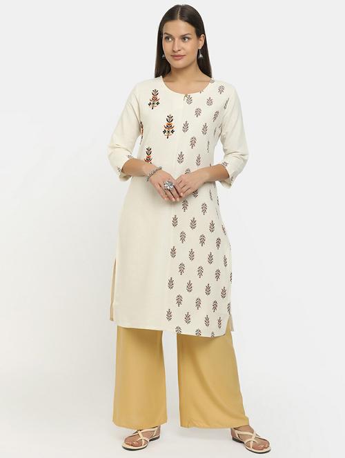 round neck embossed straight kurta - 19597949 - Very Small Image - 1