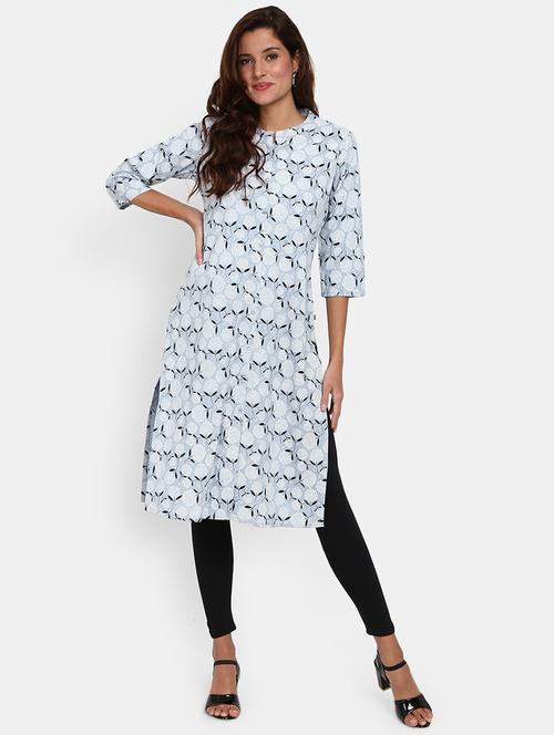women light blue mandarin neck straight kurta - 19598030 - Very Small Image - 1
