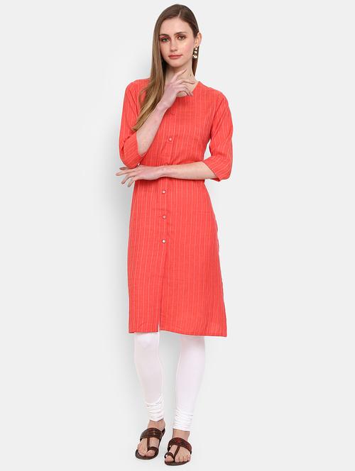 women orange round neck straight kurta - 19598111 - Very Small Image - 1