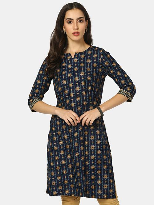 notch neck printed straight kurta - 19598158 - Very Small Image - 1