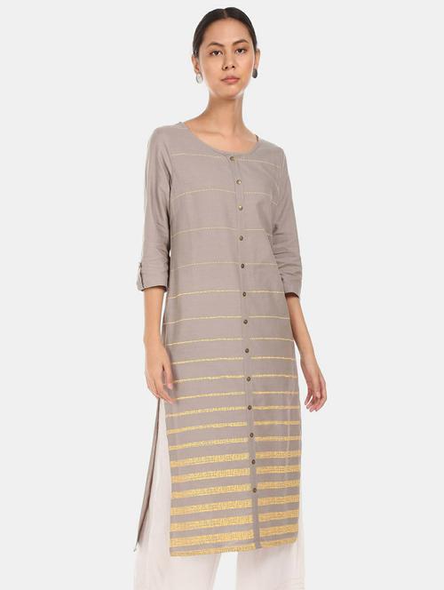 grey cotton printed straight kurta - 19598305 - Very Small Image - 1