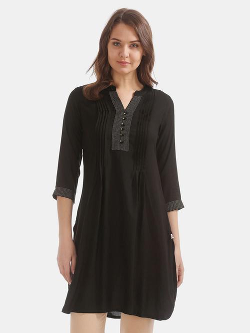 black cotton a-line kurta - 19598323 - Very Small Image - 1