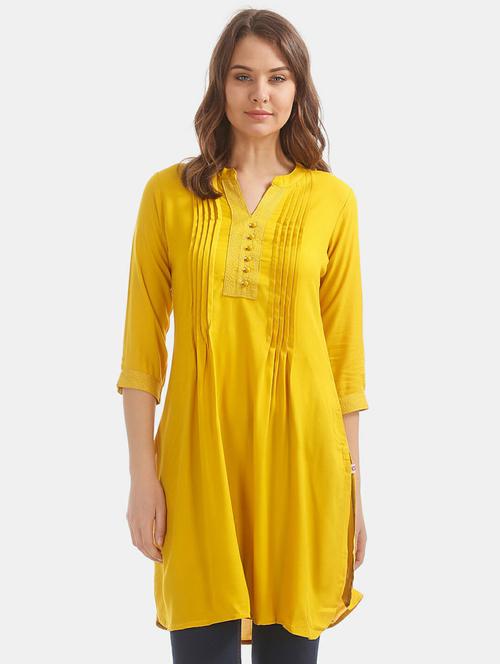 yellow cotton straight kurta - 19598324 - Very Small Image - 1