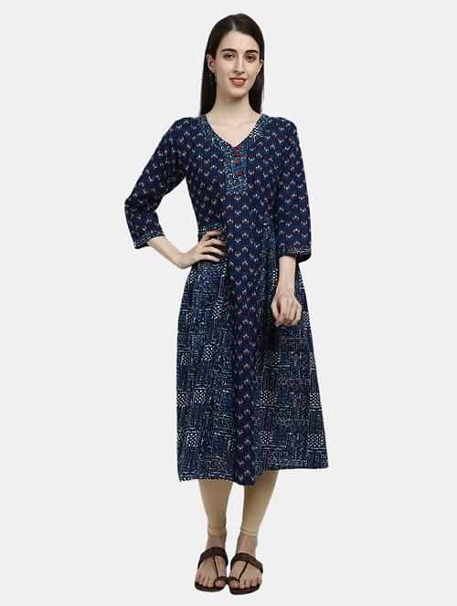 v-neck a-line kurta - 19598346 - Very Small Image - 1