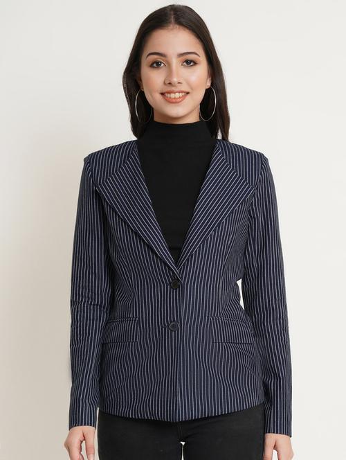 lapel collar stripe print blazer - 19598719 - Very Small Image - 1