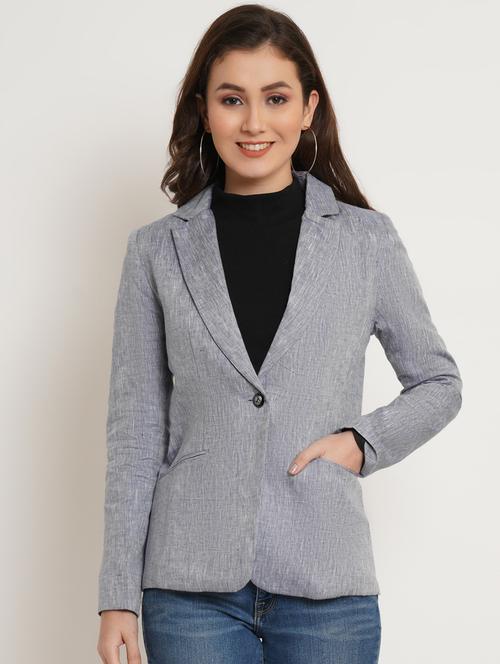 grey solid casual blazer - 19598721 - Very Small Image - 1