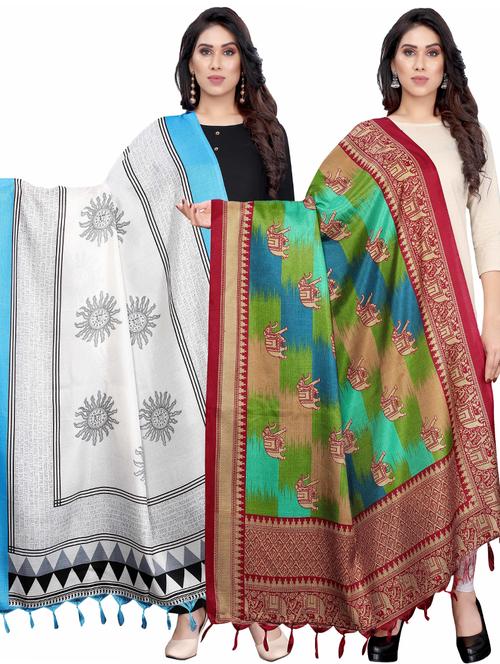 pack of 2 self design printed dupatta - 19598852 - Very Small Image - 1