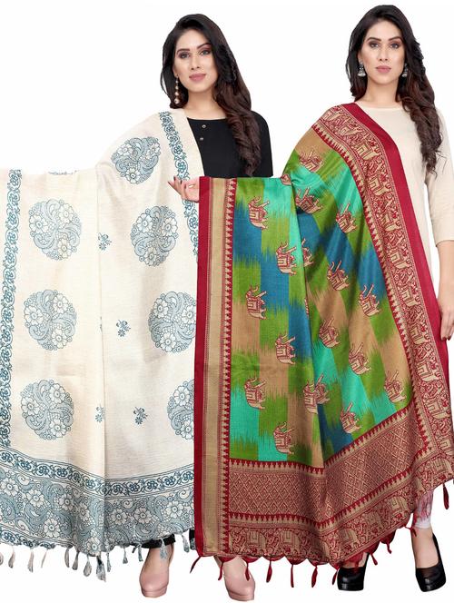 pack of 2 self design printed dupatta - 19598954 - Very Small Image - 1