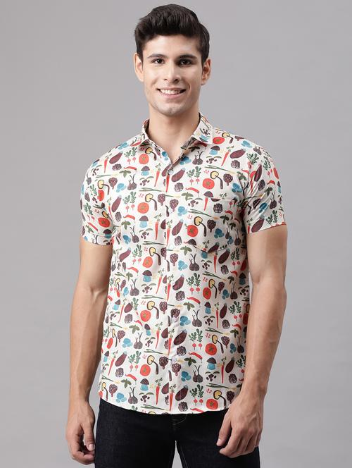 cream printed casual shirt - 19599138 - Very Small Image - 1