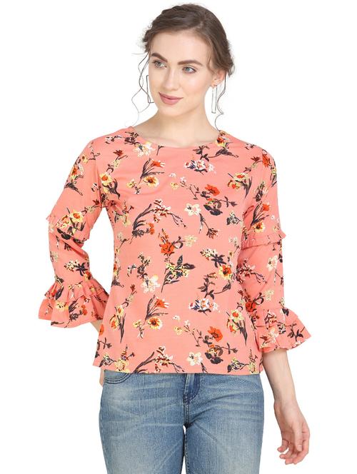 orange colored crepe regular top - 19599316 - Very Small Image - 1