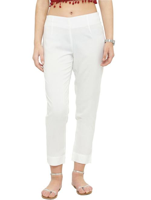 white solid ankle length trouser - 19600494 - Very Small Image - 1