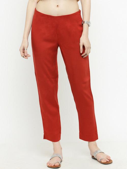 red solid ankle length trouser - 19600496 - Very Small Image - 1