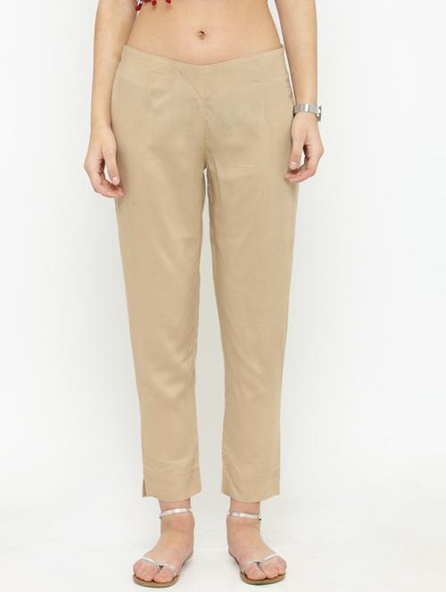 beige solid ankle length trouser - 19600497 - Very Small Image - 1