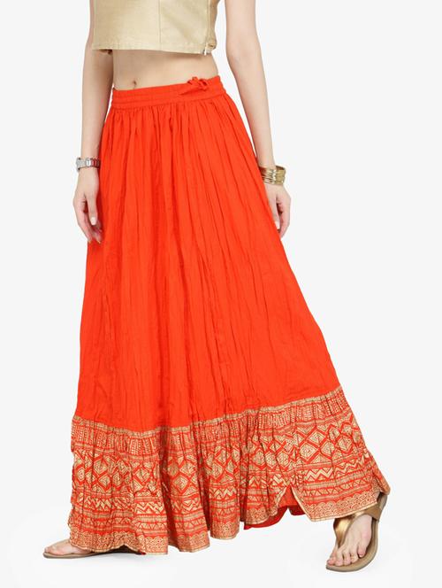 orange printed flared long skirt - 19600512 - Very Small Image - 1