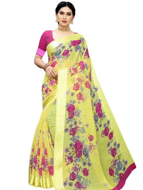 yellow printed saree with blouse - 19600527 - Very Small Image - 1