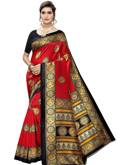 red self design woven saree with blouse - 19600530 - Very Small Image - 1