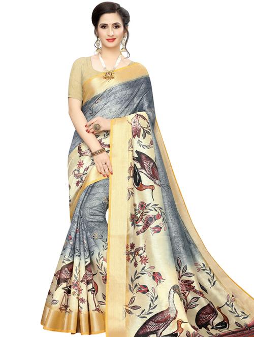 printed woven saree with blouse - 19600533 - Very Small Image - 1