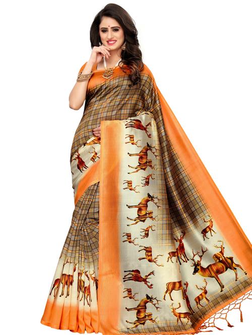 printed woven saree with blouse - 19600539 - Very Small Image - 1