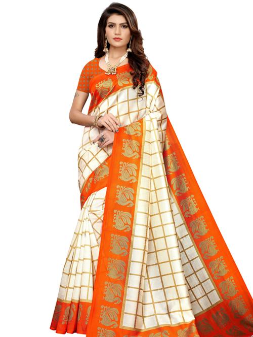 checkered woven saree with blouse - 19600550 - Very Small Image - 1
