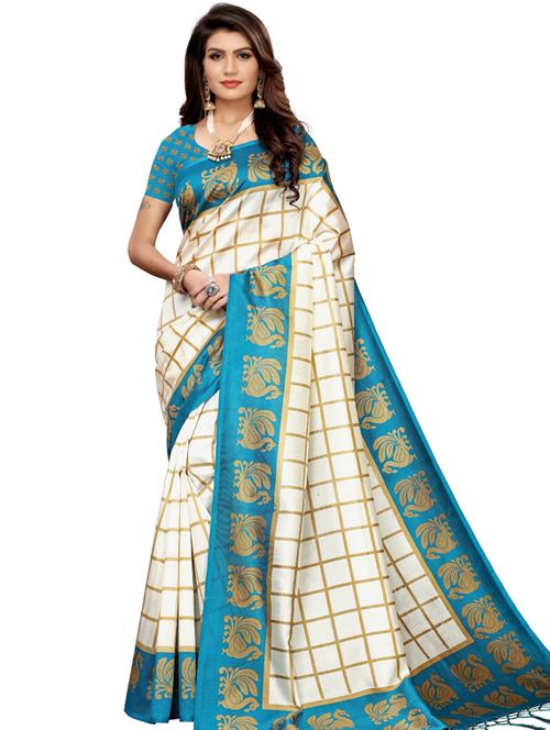 checkered woven saree with blouse - 19600553 - Very Small Image - 1