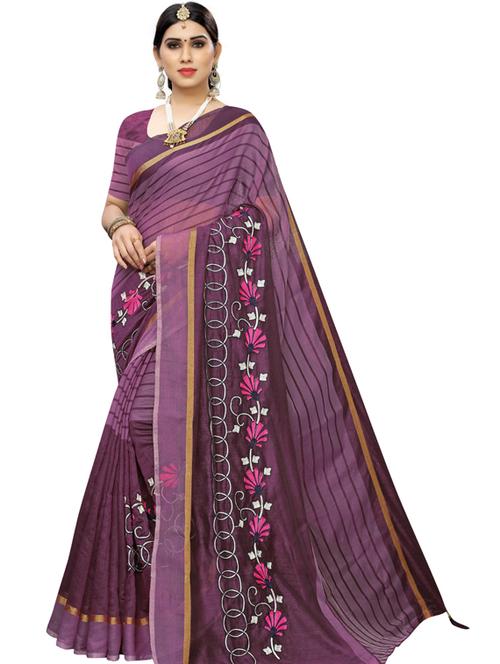purple self design woven saree with blouse - 19600586 - Very Small Image - 1