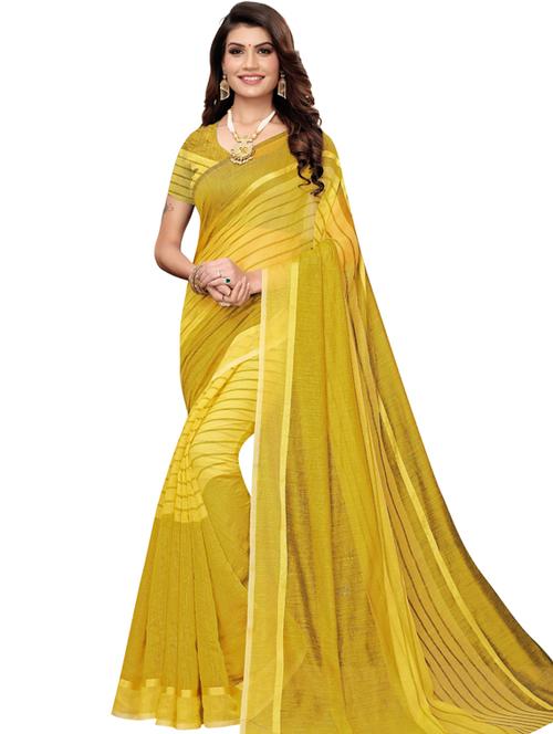 yellow striped woven saree with blouse - 19600592 - Very Small Image - 1