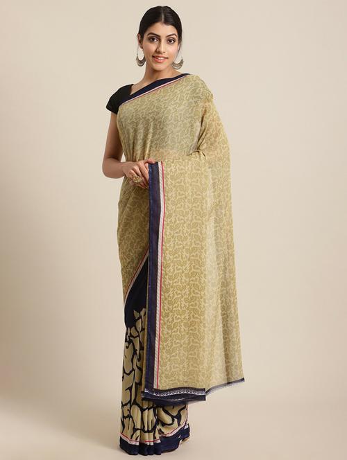 beige printed saree with blouse - 19600594 - Very Small Image - 1