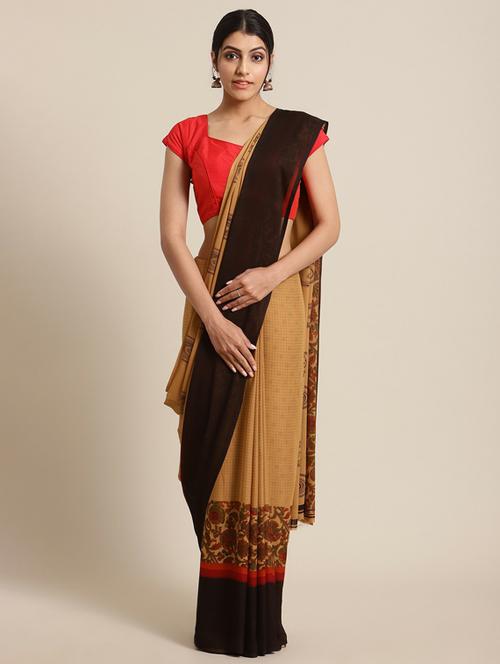 beige printed saree with blouse - 19600595 - Very Small Image - 1