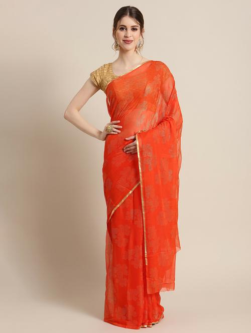 orange self design woven saree with blouse - 19600608 - Very Small Image - 1