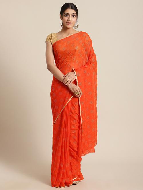 orange self design woven saree with blouse - 19600613 - Very Small Image - 1