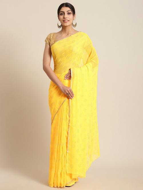 yellow self design woven saree with blouse - 19600616 - Very Small Image - 1
