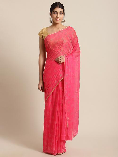 pink self design woven saree with blouse - 19600618 - Very Small Image - 1