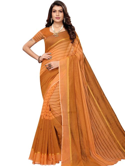 orange self design saree with blouse - 19600666 - Very Small Image - 1