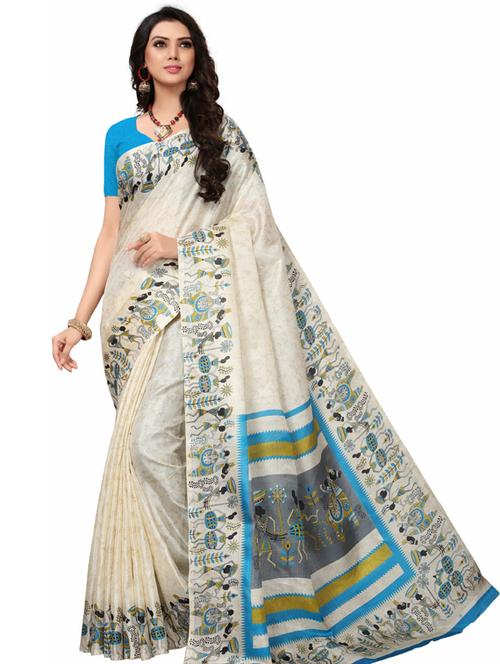 off white self design printed saree with blouse - 19600680 - Very Small Image - 1