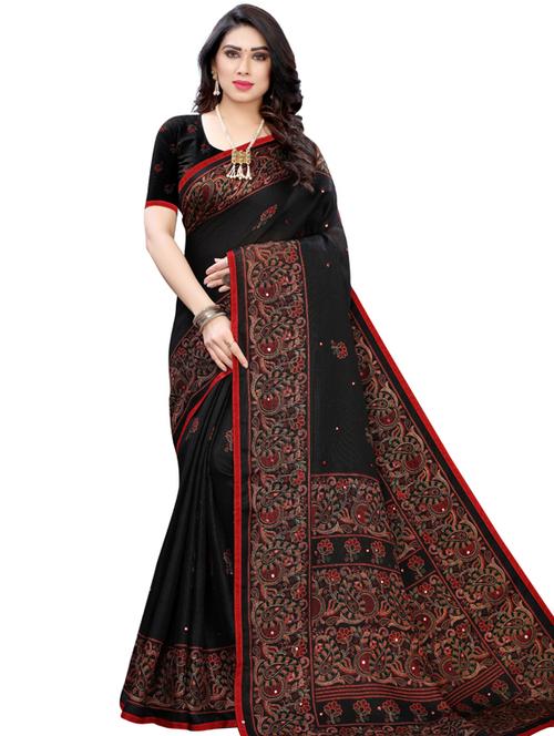 black self design printed saree with blouse - 19600732 - Very Small Image - 1