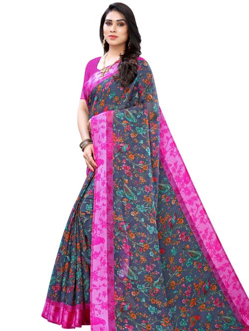 self design printed saree with blouse - 19600764 - Very Small Image - 1