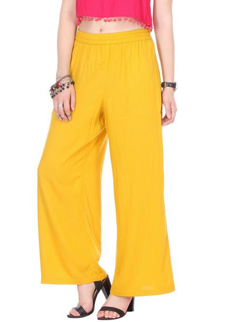 yellow solid flared palazzo - 19600782 - Very Small Image - 1