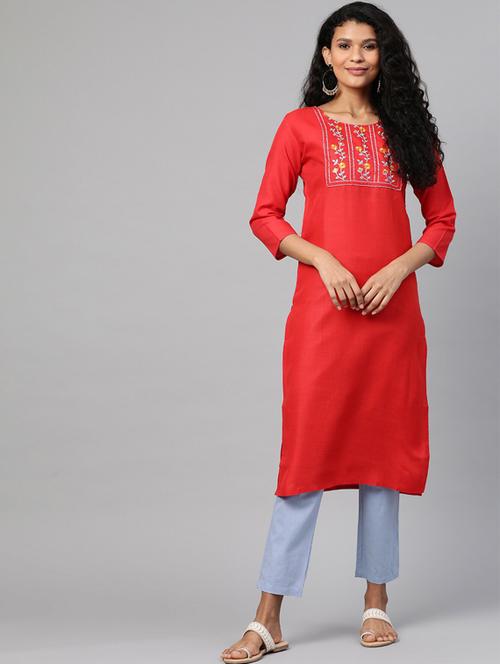 round neck straight kurta - 19600931 - Very Small Image - 1