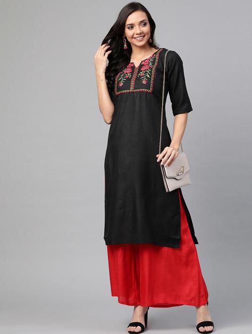 notch neck straight kurta - 19600936 - Very Small Image - 1