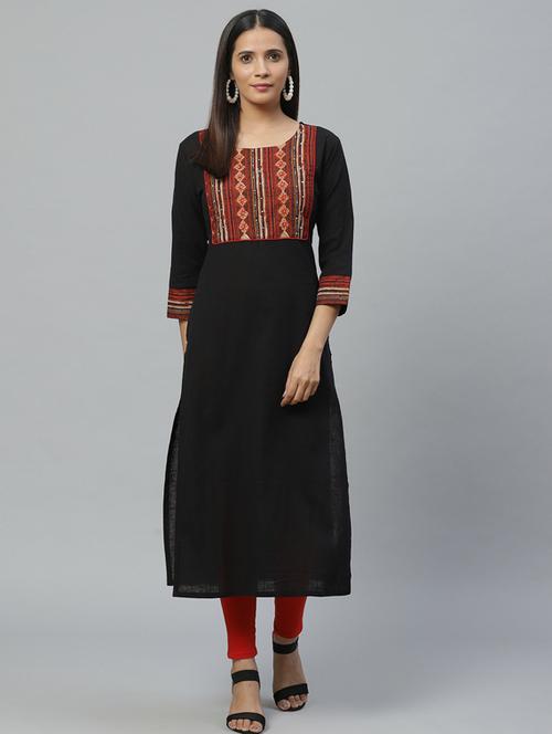 round neck straight kurta - 19600980 - Very Small Image - 1