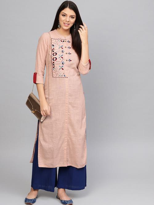 pink women self design straight kurta - 19601068 - Very Small Image - 1