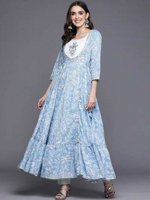 round neck anarkali kurta - 19601214 - Very Small Image - 1